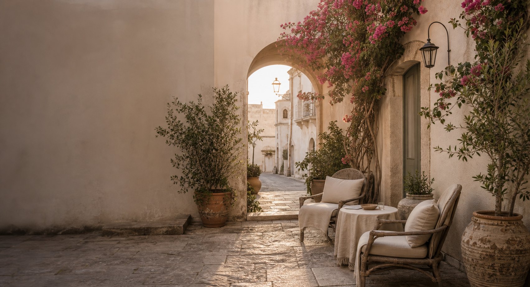 Small restored Sicilian guesthouse courtyard