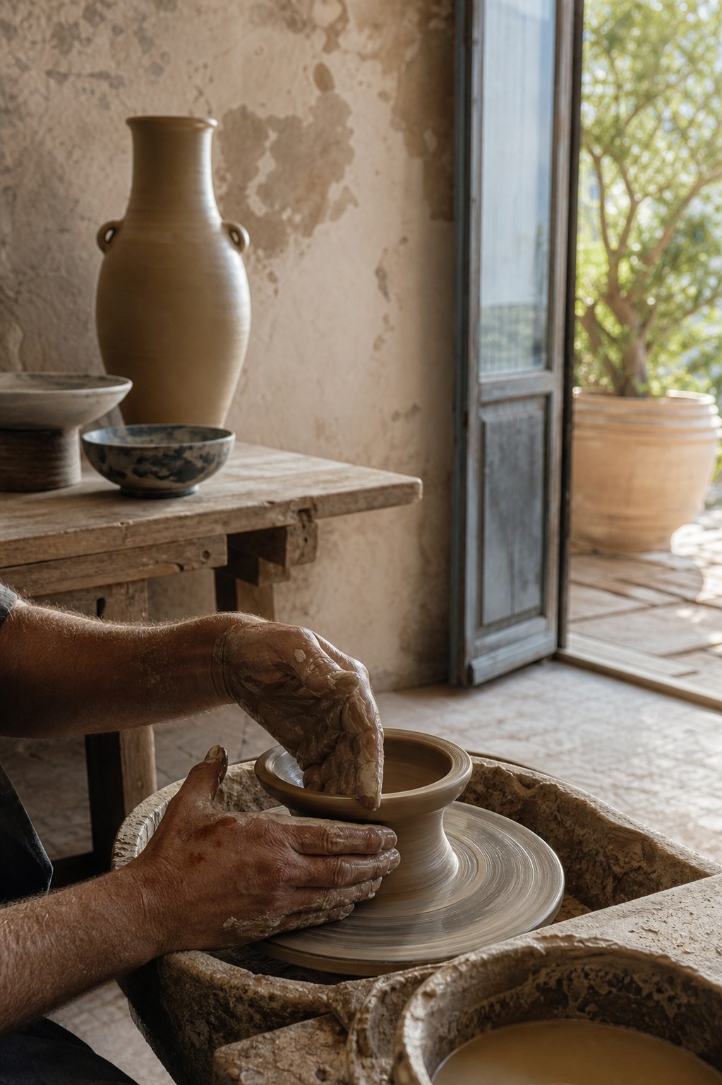 Ceramic artisan working in a quiet studio