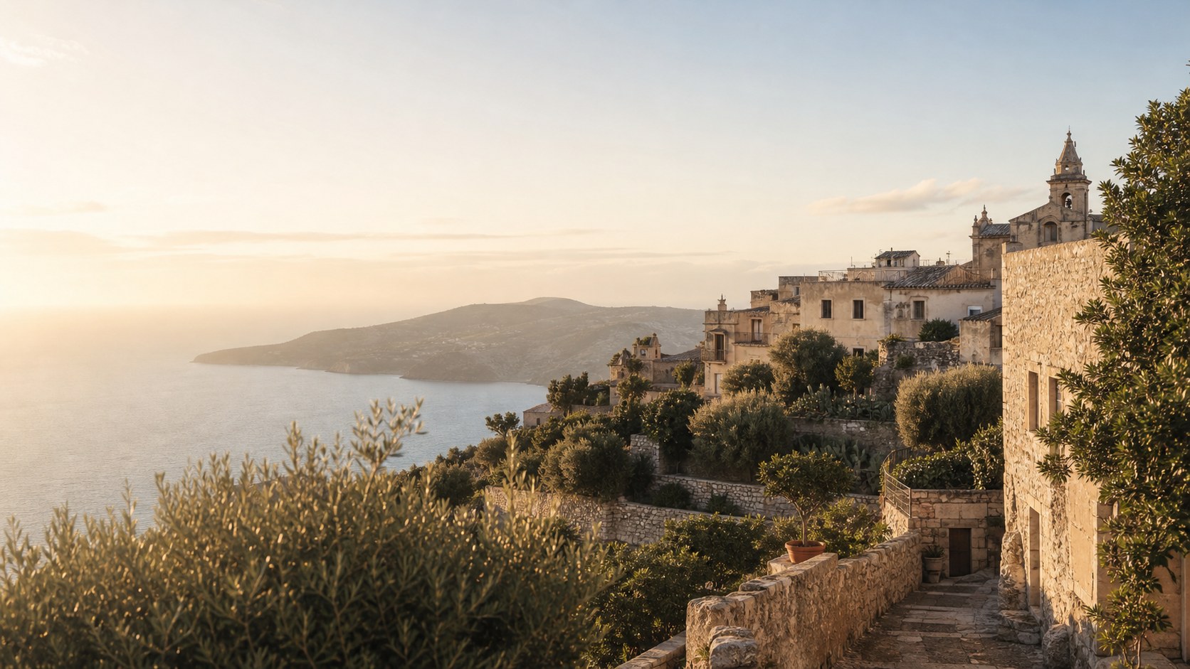 Quiet Sicilian landscape at golden hour
